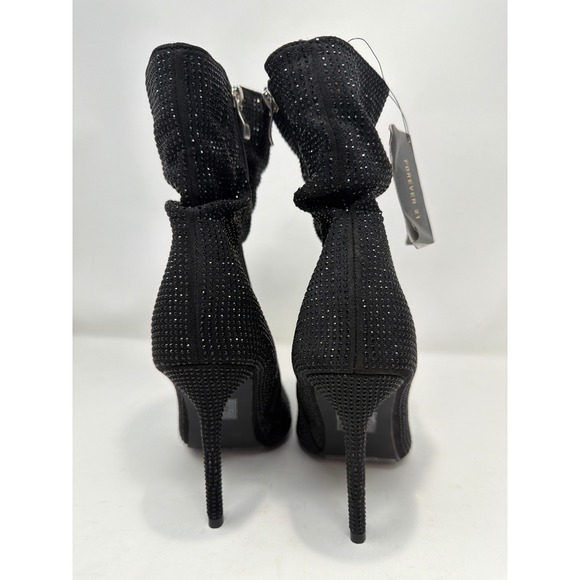 NWT Forever 21 Womens Black Rhinestone Stiletto Heel Ankle Boots Size 8 - Picture 4 of 11